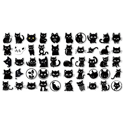 50Pcs PVC Self Adhesive Cat Cartoon Stickers STIC-B001-06-1