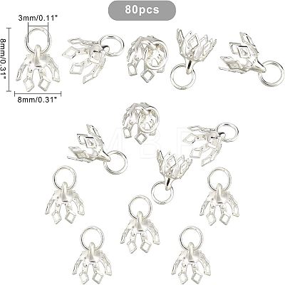 80Pcs Flower Rack Plating Brass Filigree Bead Cap Pendant Bails KK-FH0003-48-1