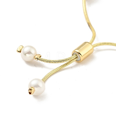 Shell Pearl Beaded Slider Bracelet with Brass Snake Chain X-BJEW-B066-01B-02-1