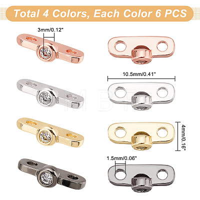 AHADERMAKER 24Pcs 4 Colors Rack Plating Brass Pave Clear Cubic Zirconia Connector Charms KK-GA0001-35-1