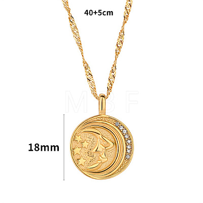 Golden Stainless Steel Micro Pave Cubic Zirconia Pendant Necklaces UF9683-2-1