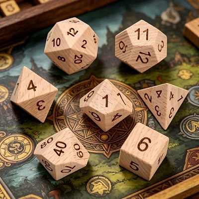 Natural Wood Polyhedral Dice Set WOOD-A027-01A-1