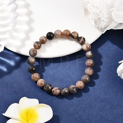 Natural Black Moonstone Round Beads Stretch Bracelets for Men Women BJEW-JB12396-1
