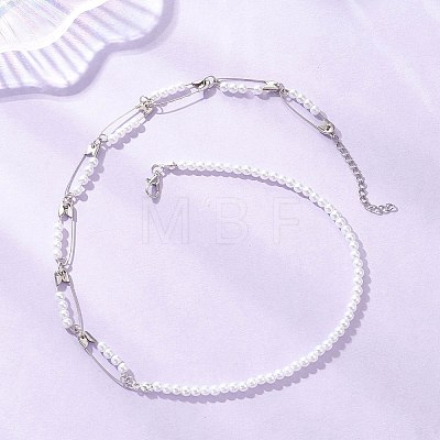 Iron Safety Pins and Acrylic Imitation Pearl Round Beaded Necklaces NJEW-JN05613-1