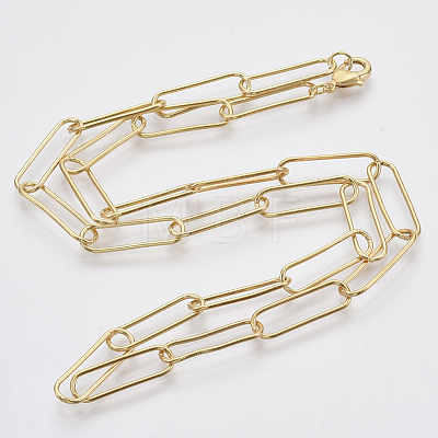 Brass Round Oval Paperclip Chain Necklace Making MAK-S072-06A-G-1