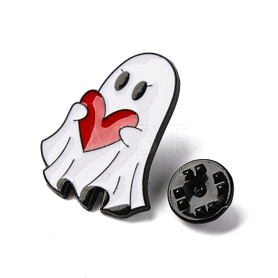 Halloween Ghost Holds Heart Zinc Alloy Enamel Pin Brooches JEWB-Q044-02B-1