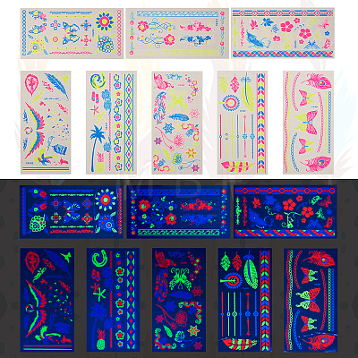 8 Sheets 8 Style Creative Fluorescent Arm Removable Temporary Tattoos Paper Stickers STIC-TA0002-02-1