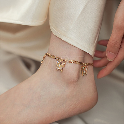 Glass Butterfly Charm Anklet with Stainless Steel Figaro Chains PB7219-1-1
