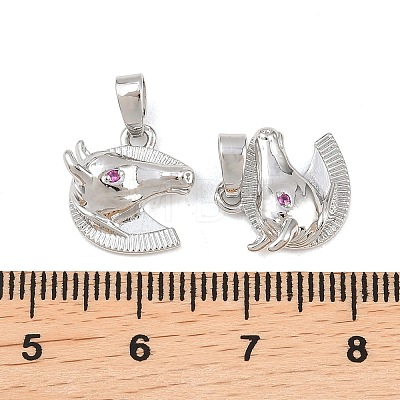 Brass Micro Pave Deep Pink Cubic Zirconia Charms KK-G549-07P-1