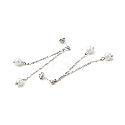 Glass Pearl Tassel Dangle Stud Earrings EJEW-P219-20P-1