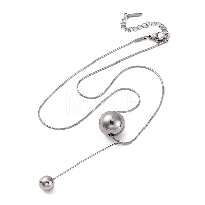 304 Stainless Steel Round Ball Pendant Snake Chain Necklaces NJEW-U028-03P-1