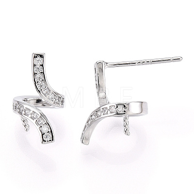 925 Sterling Silver Stud Earring Findings Micro Pave Cubic Zirconia STER-T007-18P-1