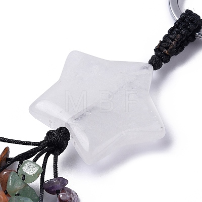 Natural Quartz Crystal Star with Mixed Gemstone Chips Beaded Tassel Keychains KEYC-P012-01P-09-1