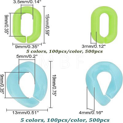 CHGCRAFT 1000Pcs 10 Style Opaque Acrylic Linking Rings FIND-CA0004-84-1