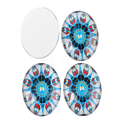 Mosaic Printed Glass Oval Cabochons GGLA-N003-13x18-G-1