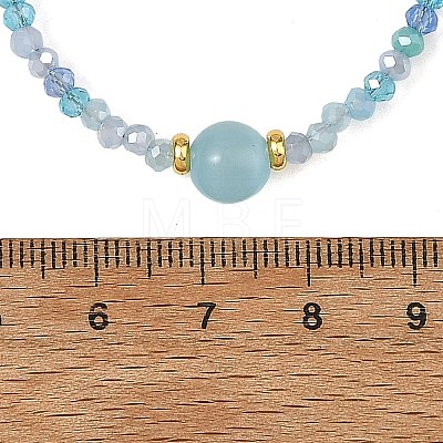 8MM Round Cat Eye and AB Color Plated Glass Faceted Rondelle Beaded Necklaces NJEW-JN06687-1