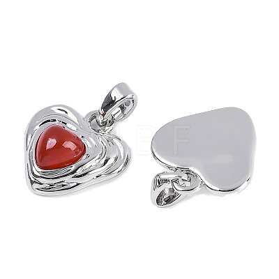 Brass Pave Natural Carnelian(Dyed & Heated) Heart Charms KK-U043-51P-01-1