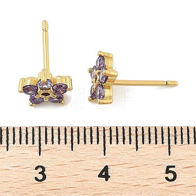 Brass Micro Pave Cubic Zirconia Stud Earrings EJEW-R016-26G-12-1