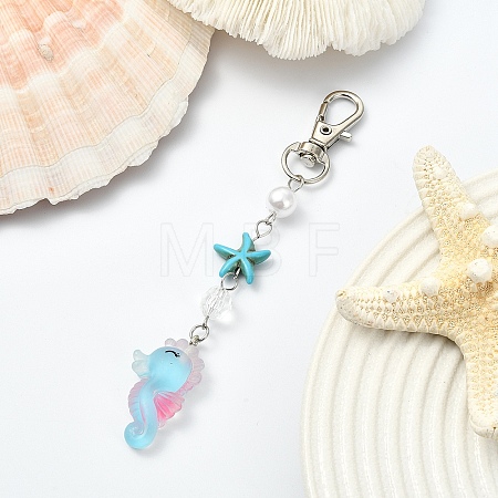 ABS Plastic Imitation Pearl & Synthetic Turquoise & Resin Pendant Decorations HJEW-YW00313-04-1