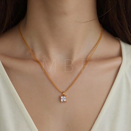 304 Stainless Steel Pave Clear Cubic Zirconia Geometric Pendant 3-Strand Necklaces for Women WG70AF8-01-1