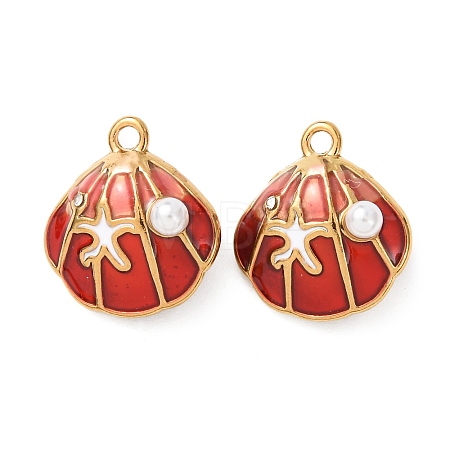 304 Stainless Steel Enamel with ABS Iimitation Pearl Pendants STAS-Z193-07G-02-1