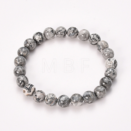 Natural Wave Jasper Beaded Stretch Bracelets BJEW-Q692-22-8mm-1