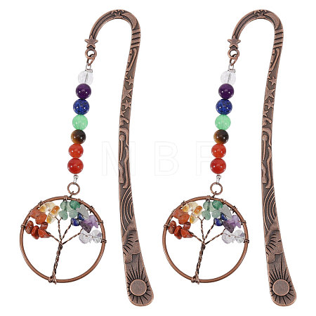 2Pcs Tibetan Style Alloy Hook Bookmarks AJEW-GL0003-51-1