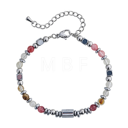 Synthetic Watermelon Stone Glass & Stainless Steel Beaded Bracelets for Women ID8226-7-1