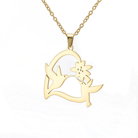 Mother's Day 304 Stainless Steel Heart with Birds Pendant Cable Chain Necklaces for Women FS-WG7A94E-02-1