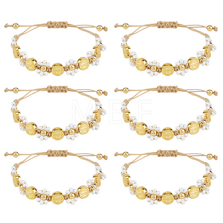 6Pcs Alloy & Glass Seed Bead Braided Bracelets BJEW-DC00025-1