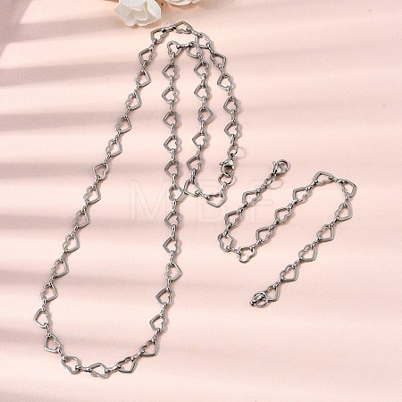 304 Stainless Steel Heart Link Chain Bracelet & Necklace Jewelry Sets SJEW-L199-13P-1