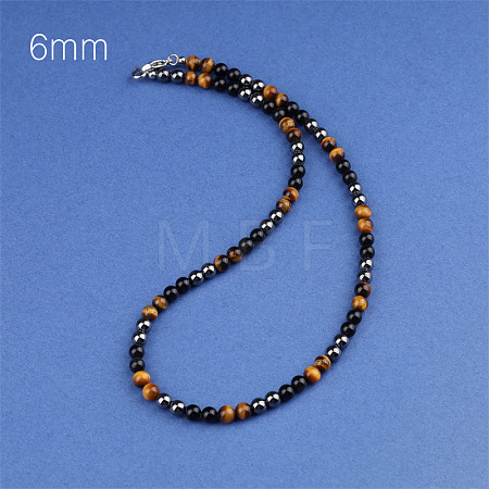 Synthetic Non-magnetic Hematite & Natural Tiger Eye & Obsidian Round Beaded Necklaces for Men YX5918-1-1