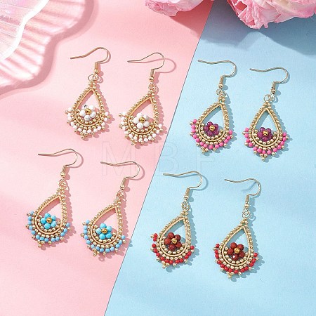 4 Pairs 4 Styles 201 Stainless Steel Teardrop Dangle Earrings EJEW-MZ00643-1