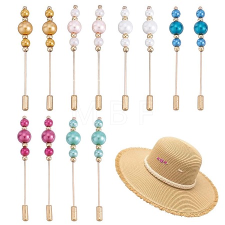 12Pcs 6 Colors Brass & Baking Paint Glass Pearl Round Beads & 304 Stainless Steel Brooches JEWB-HY00007-1