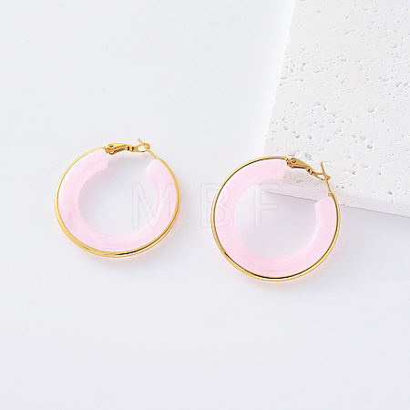 304 Stainless Steel Resin Hoop Earrings for Women KT0951-3-1