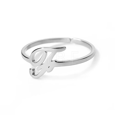 Adjustable 201 Stainless Steel Letter Open Cuff Rings for Women FS-WG61269-32-1