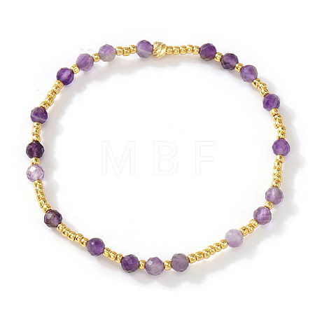 Natural Amethyst & Brass Beads Stretch Bracelets fore Women JB5530-3-1