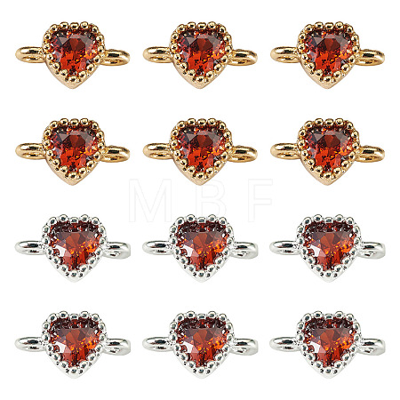 12Pcs 2 Colors Brass Pave Cubic Zirconia Heart Links Connector Charms KK-TA0003-48G-1