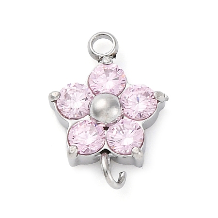 304 Stainless Steel Micro Pave Cubic Zirconia Flower Connector Charms LS-STAS-U042-01P-01-1