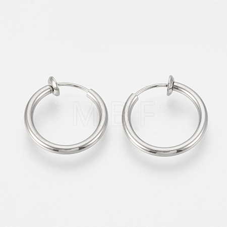Tarnish Resistant 201 Stainless Steel Retractable Clip-on Hoop Earrings STAS-S100-04-1
