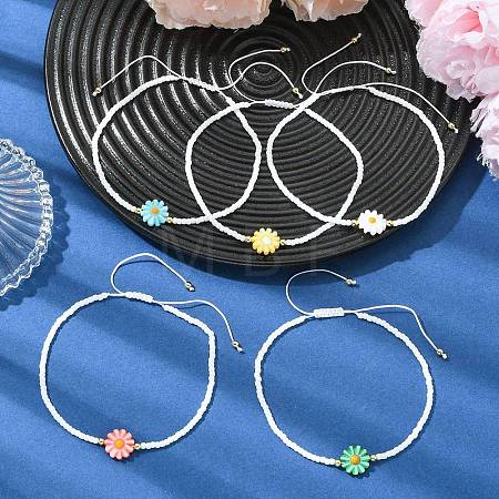 Natural Freshwater Shell & Glass Seed Beaded Adjustable Brecelets BJEW-JB13766-1