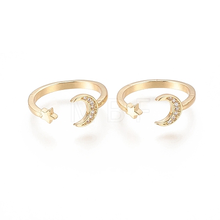 Brass Micro Pave Clear Cubic Zirconia Cuff Rings X-RJEW-F101-02G-1