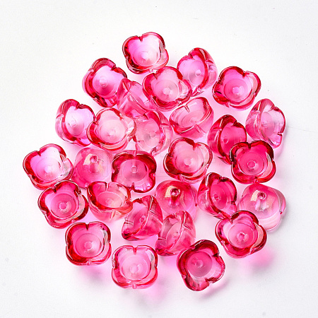 4-Petal Transparent Spray Painted Glass Bead Caps GGLA-S054-009B-02-1