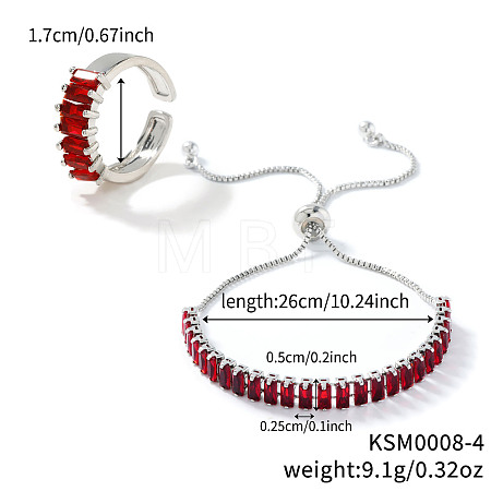 Elegant Fashion Rectangle Brass Rhinestone Slider Bracelets & Cuff Rings Sets TK3165-3-1