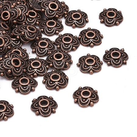 4-Petal Tibetan Style Alloy Flower Bead Caps X-TIBE-S222-R-NR-1
