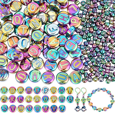 104Pcs Flat Round with Letter Electroplated Glass Beads GLAA-PA0001-81-1
