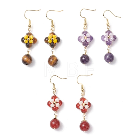 3 Pairs Brass Flower Dangle Earrings EJEW-TA00759-1