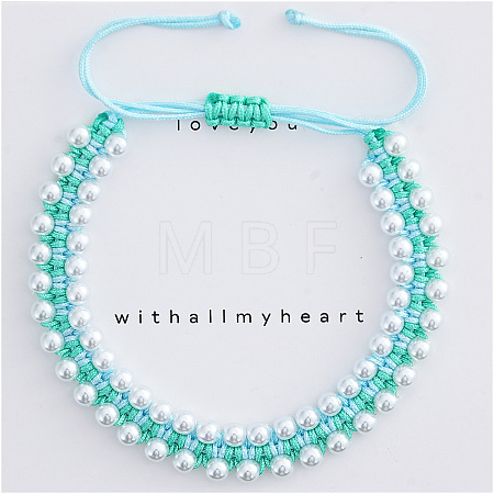 Imitation Pearl Round Beads Braided Bead Bracelets OE8448-2-1