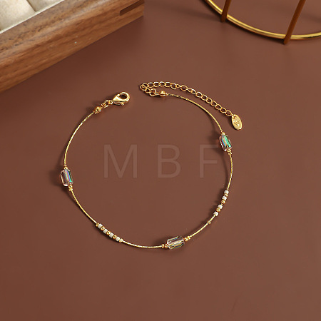 304 Stainless Steel with Glass Column Bead Anklets FS-WGCFE90-03-1