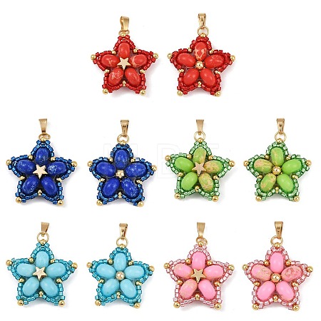 Handmade Glass Seed Beaded & Synthetic Dyed Imperial Jasper Beads Pendants PALLOY-MZ00751-1